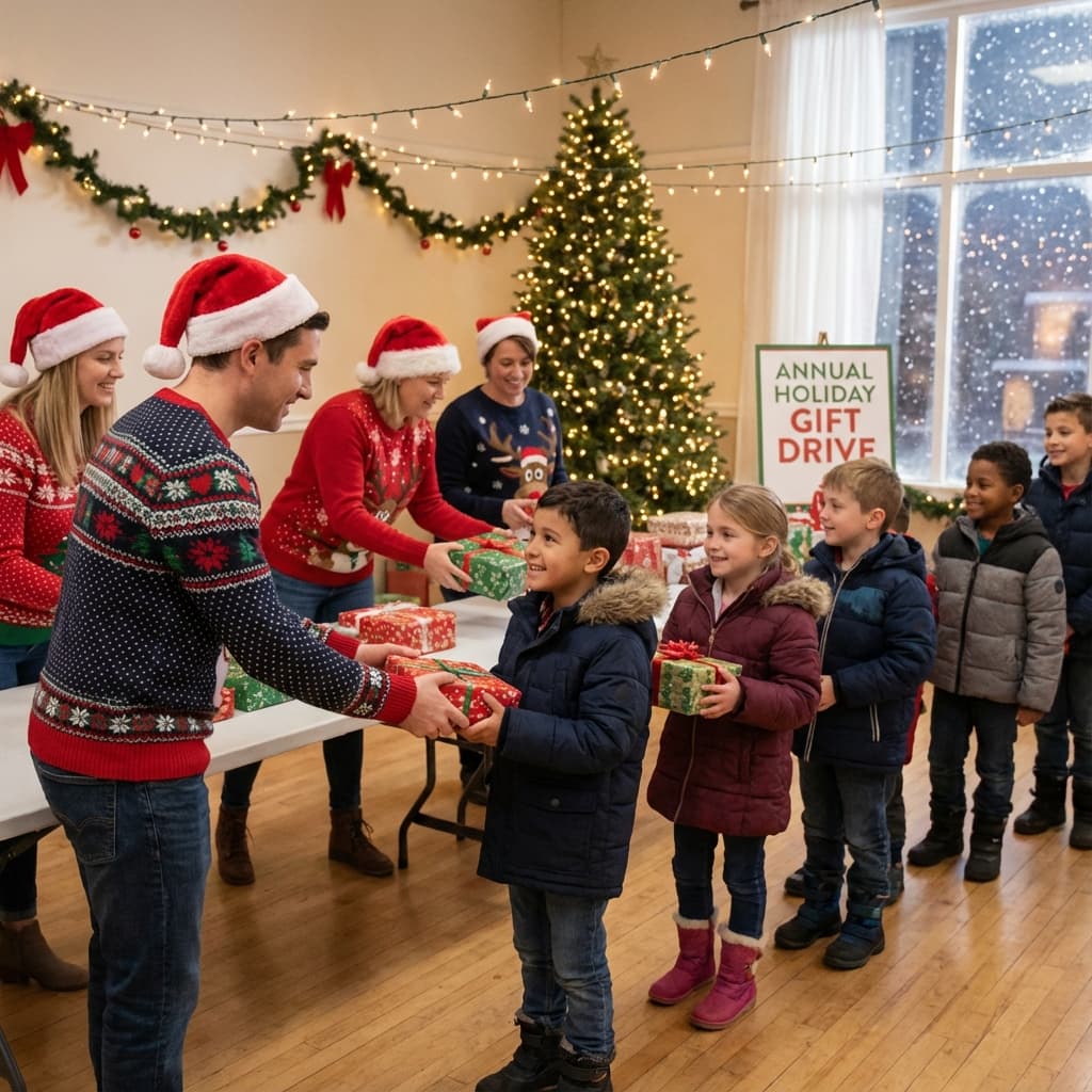 Child looking at Christmas lights