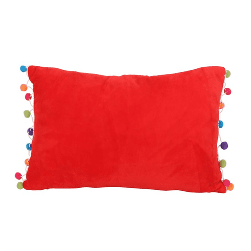 Red Holly Jolly Cushion with Pom Poms - View 2